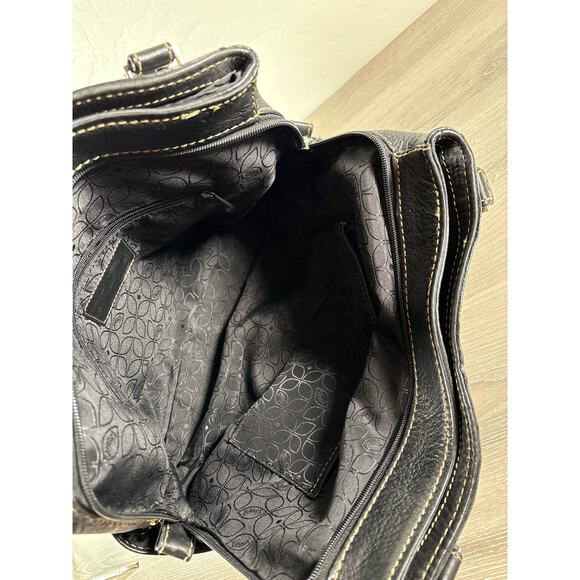 Vintage Fossil 75082 Black Pebbled Leather Handbag Silver Hardware Key - Picture 8 of 8